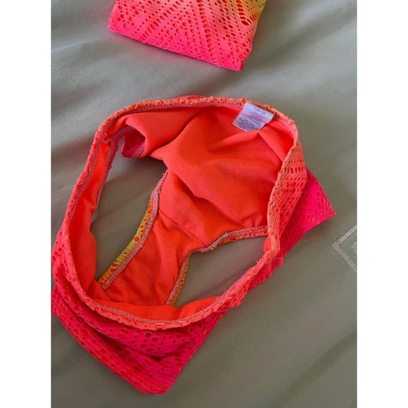 OP Vibrant Orange/Pink Chevron Eyelet Design Tankini/Bottoms 2-Piece Swimsuit - Picture 8 of 9
